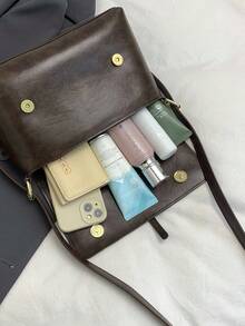 Fashion Casual Solid Color Square Flap Bag, No Pendant, Suitable For College Students/Women - Coffee Brown - View 8