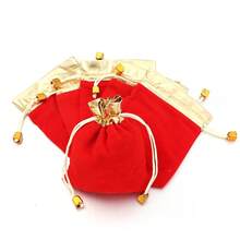 5/10Pcs Drawstring Bags With Gold Trim And CCB Large Hole Beads On Rope Ends, Jewelry Gift Storage Bags, Suitable For New Year, Wedding, Birthday Gift Packaging, Party Favor Bags - Red - View 8