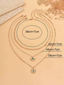 3pcs/Set Vintage Minimalist Design Fan-Shaped Turquoise Pendant & Round Turquoise Pendant Necklace Set, Fashionable Women's Neck Jewelry Suitable For Daily Wear, Dating And Outings - Multicolor - View 4