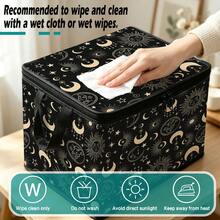 1pc 2DFat. Thickened Foldable Zipper Storage Box, Black Gold Sun Moon Star Print Design, Can Store Clothes, Bedding, Nail Tools, Holiday Items, Suitable For Under Bed, Book Organization, Car Trunk Storage, Cosmetics, Hair Styling Tools, Office, Home Organization, Blankets, Daily Small Items Large Capacity Storage, Wardrobe Placement And Moving Packing, Zipper Closure Secure Reinforced Handle Durable - Multi-color - View 7