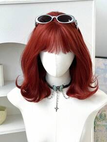 7JHH WIGS 14 Inch Red Short Bob Curly Wigs For Women Soft Silky Heat-Resistant Synthetic Fiber Wigs ForDaily Or School, Use, Perfect For Holidays Music Festivals Celebrations, Sakura Celebration,Graduation Gift & Gift For Friend' S Wig Accessory - Multicolor - View 2