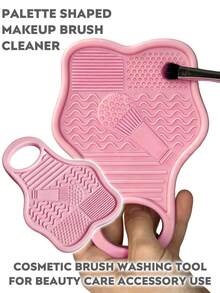 Palette Shaped Makeup Brush Cleaner Pad, Multi Groove Cosmetic Brush Washing Tool, Portable Makeup Brushes Cleaning Mat With Hanging Hole, Beauty Care Accessory - Multicolor - View 1