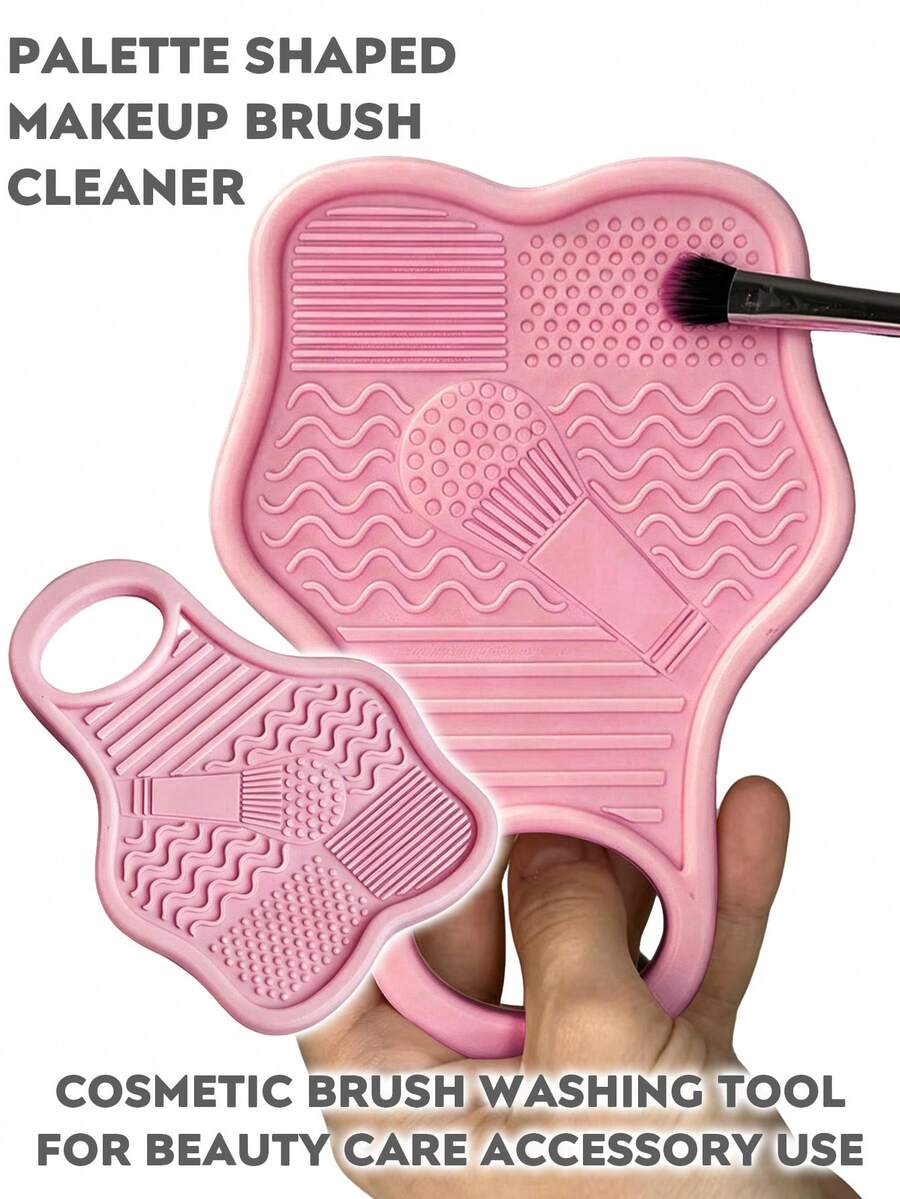 Palette Shaped Makeup Brush Cleaner Pad, Multi Groove Cosmetic Brush Washing Tool, Portable Makeup Brushes Cleaning Mat With Hanging Hole, Beauty Care Accessory - Multicolor - View 1