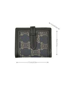 Vintage Style Denim Wallet | Handcrafted Bifold Purse With White Stitching & Snap Tab | Slim Daily Organizer - Blue - View 7