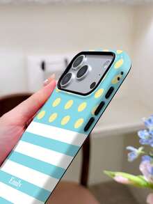 1pc Customized Fresh Polka Dot Name Letter Slogan Phone Case, 2-In-1 Glossy Film Full Coverage Hard Shell Protective Cover Compatible With IPhone 11/12/13/14/15/16/17 Pro Max - Multicolor - View 5