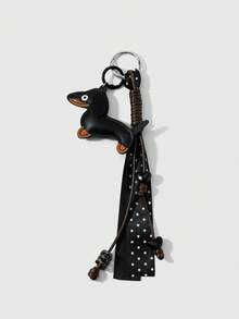 1pc Vintage Dachshund Keychain Polka Dot Heart Rope Pendant Bag Charm - Multicolor - View 9