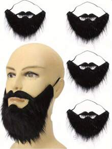1-2pcs Street Style Fake Elastic Beard Set, U-Shaped Men's Realistic Fake Beard, Party & Holiday Costume Accessory; Fun Makeup Ball, Halloween Beard, Easter Party, Role Play Facial Prop, (Beard May Have Slight Shedding, Which Is Normal And Does Not Affect Use) - Multicolor - View 4