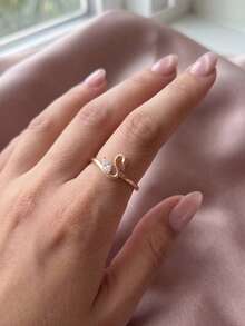 1pc Gold-Plated Copper Horse Eye Zirconia Swan Ring, Animal Shaped Ring, Women's Ring, Girls' Accessory, Elegant Romantic Delicate Style, Suitable For Daily Commute, Date Matching, Can Be Used As Valentine's Day Gift - A - View 9