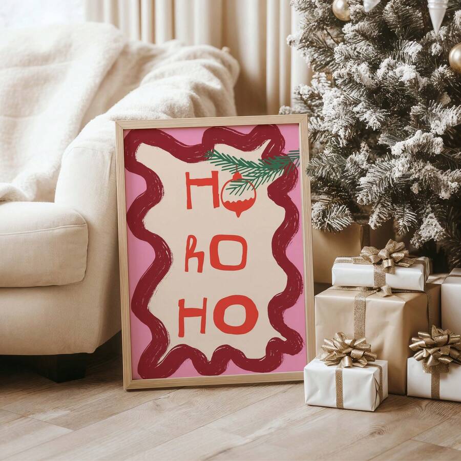 1pc Unframed Vintage Ho Ho Ho Pink Christmas Abstract Canvas Poster Minimalist Warm Bright Festive Xmas Decor Christmas Winter Party Wall Decor For Living Room/Bedroom/Office/Dorm Best Gift, Room Decor, Prints, Deko, Wall Art, Back To School - Multi-color - View 1