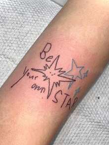 1pc Temporary Tattoo Sticker, Simple Line Star With Slogan Be Your Own Star Pattern, Realistic Fake Tattoo Design, Suitable For Daily, Bachelorette Party Favors, Music Festivals, Cosplay, Graduation Gifts, Lasts 3-5 Days - Multicolor - View 4