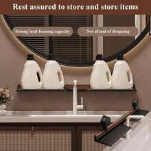 1pc Walnut Wood Storage Rack, No-Drill Wall-Mounted Shelf, Waterproof Multi-Functional Organizer For Bathroom Vanity, Sink And Kitchen Sink, Sturdy And Practical Space-Saving Home Storage Solution - Multicolor - View 8
