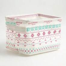 Baby Nursery Fabric Storage Basket With Multiple Pattern Options, Baby Wipes, Bibs, Toys Organizer Bin, Foldable With Handle, Home Desktop Sundries Storage Basket (Note: Texture, Color, And Line Of The Handle Area Are Random) - Multicolor - View 11