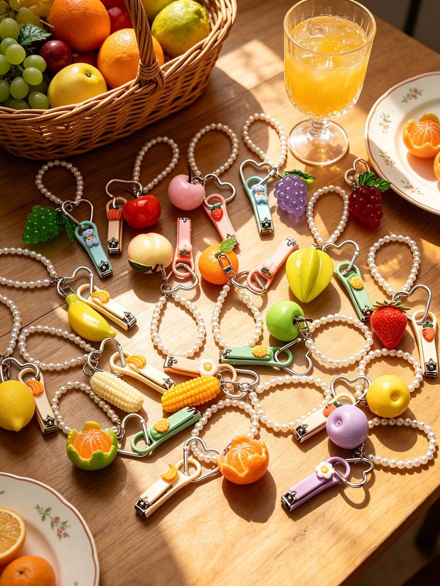 1pc Fruit Shaped Keychain With Gentle Pearl Bracelet And Sweet Heart ...