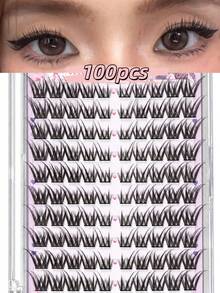 100PCS Soft Lightweight Lash Clusters, Natural Curled Cat Eye Individual False Eyelashes, DIY Cluster Lash Extensions For Beginners, Eye-Enhancing Natural Lashes For Everyday Makeup - View 3