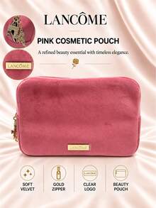 Lancôme Pink Velvet Makeup Bag, 20cm*16cm, Single Piece, Soft Large Capacity, Cosmetic Storage, Daily Use And Travel - Pink - View 2