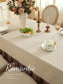 1pc Ruffle Edge Tablecloth, Fresh Country Style, Suitable For Dining Table Decoration, Picnic Tablecloth, Holiday Celebration, Wedding Party Gathering, Birthday Banquet, Daily Dining Table, Kitchen And Dining Room Decoration, All Seasons, Home Decor - Dusty Pink - View 9