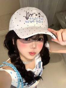 1 Pc Embroidered Baseball Cap With Dot And Letter Design, Women's Wide-Brimmed Korean-Style Versatile Deep-Top Baseball Cap, A Gift For Friends - Multicolor - View 6