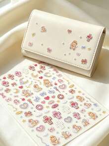 1Set Stickers Aesthetic, Journaling Supplies, Vintage Baroque Angel Bear Pattern Decorative Sticker, With Bow And Heart Motifs, For Surface And Nail Decoration - Cross Bear - View 5
