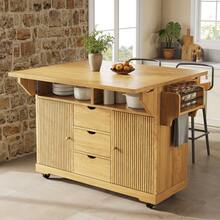 Flieks Foldable Serving Trolley, 95 Cm Kitchen Trolley With Ergonomic Height, Mobile Rolling Trolley For Kitchen, Balcony & Camping - Natural - View 2