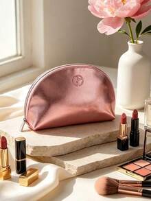 Metallic Pink Shell‑Shaped Cosmetic Pouch Shiny Faux‑Leather Large Capacity Travel Makeup Storage Gift For Women Giorgio Armani Metallic Pink Shell‑Shaped Cosmetic Pouch - Watermelon Pink - View 4