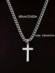 1pc New Fashion Stainless Steel Men's Adult Gift Cross Pendant Cuban Necklace, Suitable For Men's Daily Wear Jewelry Gift, Waterproof Jewelry. - Cross - View 2