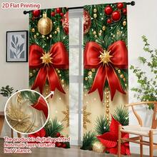 2D Flat, 2-Piece Set 2D Flat Print Holiday Christmas Wreath Semi-Sheer Curtains With Rod Pocket Design - Suitable For Office, Bathroom, Art Decor Style Spaces - Home Decor (Non-Multi-Layer Curtains), 2D Flat - D - View 4