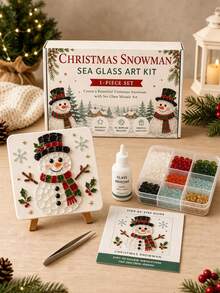 Christmas Sea Glass Mosaic DIY Art Kit, Adult Version, 6 Holiday Designs, 4-Inch Handmade Mosaic Craft Set With Display Stand, Creative Christmas Tabletop Decor, Holiday Gift For Craft Beginners - Multicolor - View 9