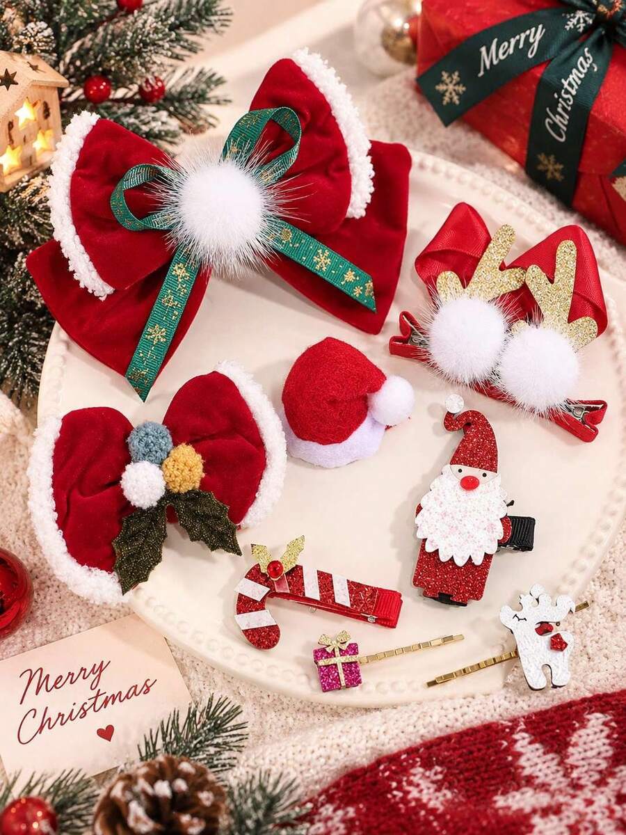 1pc Velvet Bow Santa Claus & Reindeer Hair Clip Spring Clip, Suitable For Christmas Holiday And Daily Wear - Multicolor - View 1
