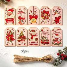 50pcs/Pack Painted Christmas Hanging Tags Kraft Paper Christmas Gift Tags Cards Party Gift Packaging Hanging Tags Cards Baking Candy Cookie Box Decoration Card Paper With Rope - View 11