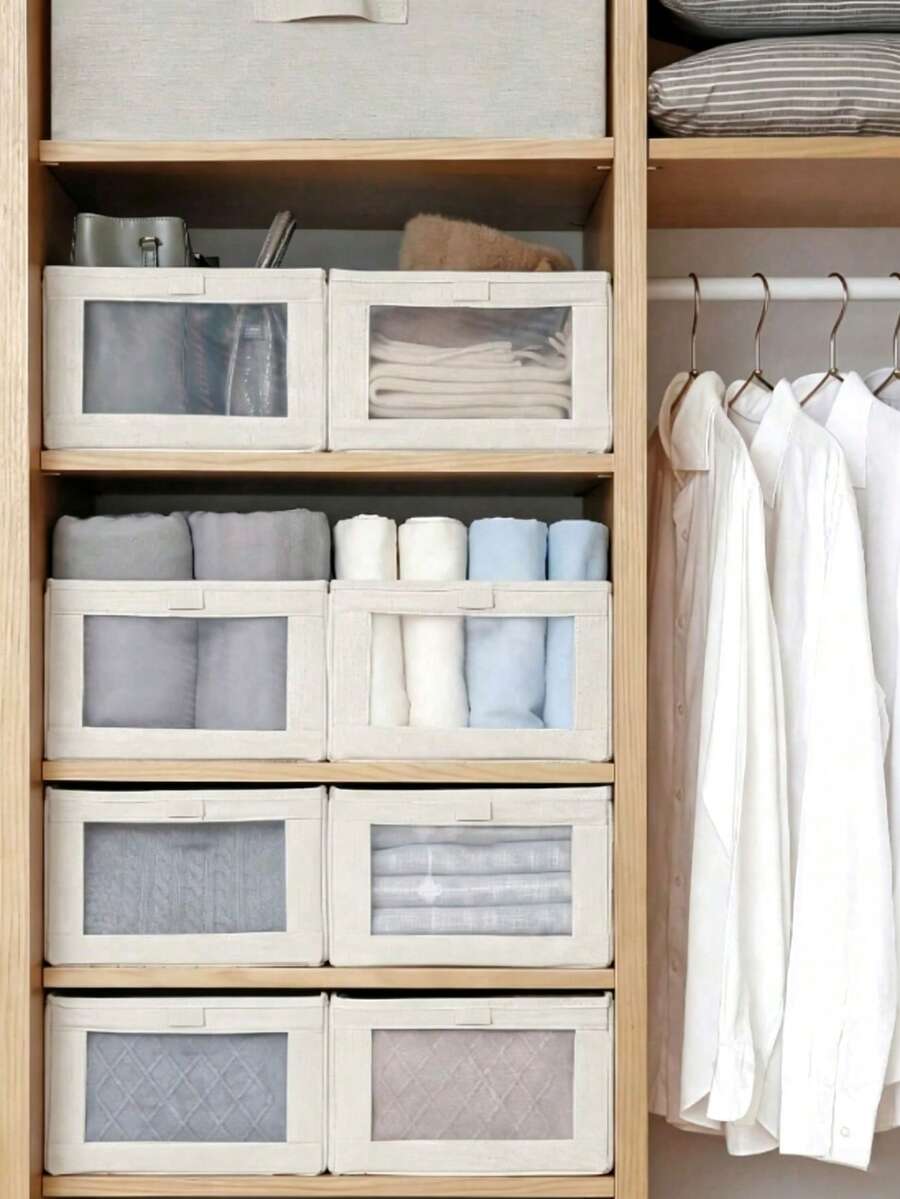 White Drawer Storage Box With Transparent Window | Stackable Wardrobe Storage Box Suitable For Underwear, Pants, Clothing | 1pc, 2pcs, 3pcs, 5pcs Multiple Sizes Available | Wardrobe And Cabinet Storage Solution Home Storage Solution - Multicolor - View 1