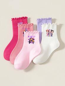 KPop Demon Hunters 1/1/5 Double K-Pop Girl Group Character Print, Ruffle Cuff, Girls' Ruffle Socks, Baby Socks, Girls Back To School, New Girls' Outfit Matching, Girls' Socks, Skin-Friendly Elastic Breathable Fabric, Ruffle Ribbed Cuff Doesn't Bind Ankles, Durable And Resistant To Deformation; Sweet Korean Style, Macaron Multi-Color Sock Body With K-POP Cartoon Girl Group Print, Children's Versatile School Socks - Multicolor - View 5