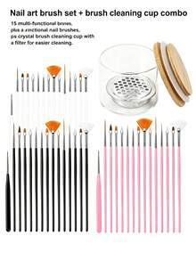 16pcs Nail Art Brush Set, Includes 1 Glass Brush Holder And 15 Nail Design Brushes, Professional Grade Nail Art Tool Set - Multicolor - View 2