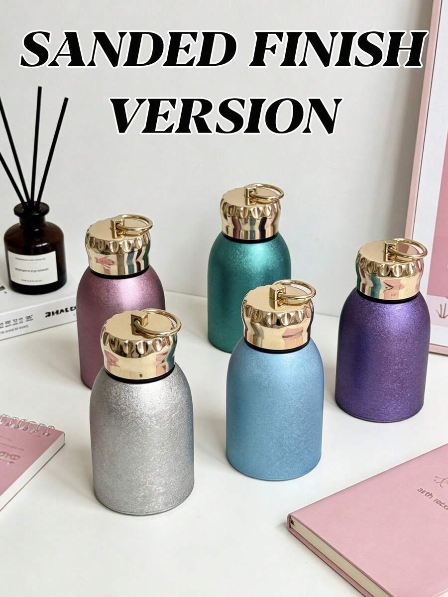 1pc Mini Insulated Water Bottle, 304 Stainless Steel Vacuum Insulation Design, Diamond Sand Texture Finish, Portable Pocket-Style Cup With Gold Rim, Leak-Proof, Suitable For Outdoor And Daily Use, Multiple Color Options - Multicolor - View 1