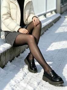 1 pieza Medias negras gruesas de lunares vintage con forro térmico de imitación de transparencia, esenciales para el invierno y otoño, para ir al trabajo y mantener el calor - Multicolor - Ver 6