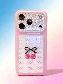 1PC Sweet Girl Pink Polka Dot Cherry Bow Phone Case With Large Window Glitter Lens Frame Full Coverage Anti-Drop Creative Design Compatible With Apple 17/16/15 Pro Max/15 Pro/15/15Plus/14 Pro Max/14 Pro/14Plus/14/13 Pro Max/13 Pro/13/12 Pro Max/12 Pro/12 Full Protection Case - Pink - View 1