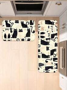 Cat Pattern Kitchen Mat: Non-Slip Durable Bathroom Mat, Comfortable Standing Running Carpet, Suitable For Kitchen, Home, Office, Sink, Laundry Room, Bathroom, Spring Decor, Available In Multiple Size Options - Multicolor - View 4