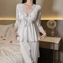 Women Pajama Sets - White Set - Lace Trim - View 5