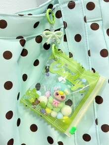 1 Bag Transparent Candy Bag 3D Flocked Rabbit Doll Keychain Macaron Fashion Bow Spring Pendant Bag Charm Portable Decorative Hook Girl Birthday Gift Party Favor - 1PC - View 1