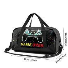 拉鍊旅行包，Game Over 控制器圖案，雙頂提把、可調節肩帶與前口袋，彩色電競風大容量托特包，適合男孩與青少年，適用健身訓練、運動訓練、露營、過夜住宿與週末旅行 - GAME-35 - 查看 4