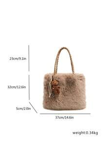 FEISTURE 1pc, New Autumn/Winter Plush Handbag, Fuzzy Tote Shoulder Bag With Pendant, Suitable For Girls, Women, College Students, New Professionals And Office Workers, Perfect For Work, Business, Commuting, School - Coffee - View 9