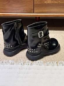 2026 New Fashion Korean Style Boots, Cool Versatile Unisex Leather Boots, Soft Sole Anti-Slip Warm Boots - Black - View 3