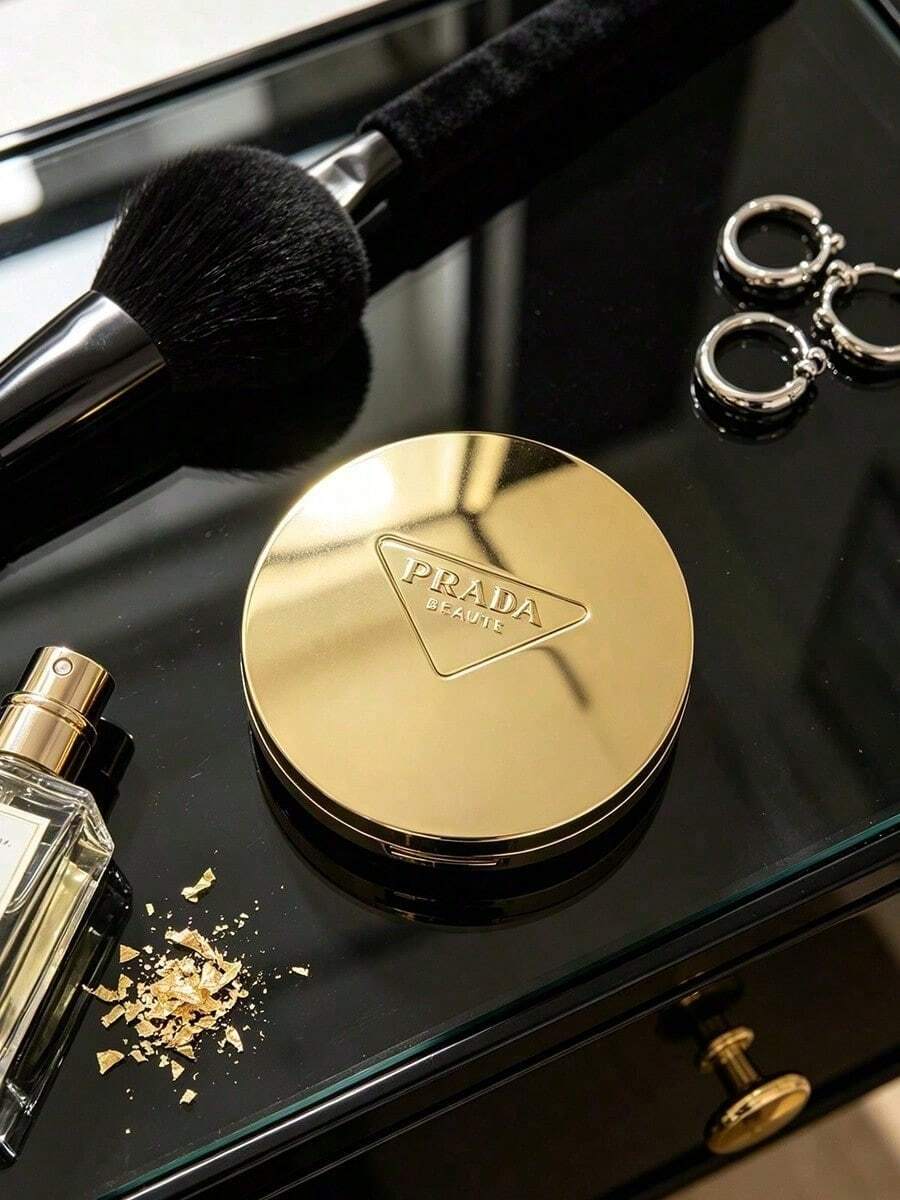 Prada 便攜式化妝鏡系列,金色圓形鏡與銀色三角形手鏡,輕巧耐用,適合旅行、個人使用與送禮 - 金色 - 查看 1