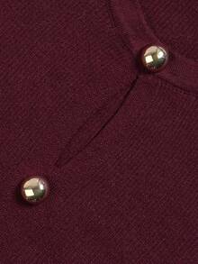 DONICY Gaun Rajut Midi Bodycon Lengan Panjang Leher Bulat Bergaris Burgundy untuk Wanita, Gaun Pesta Ramping Elegan untuk Pemakaian Sehari-hari di Musim Gugur dan Musim Dingin - Burgundy - View 4