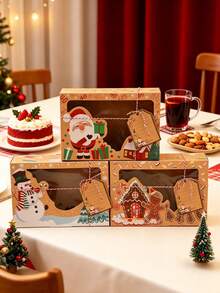 27pcs New Christmas Kraft Paper Window Gingerbread Gift Box, Creative Candy Gift Box, Santa Claus, Snowman And Gingerbread Man Pattern, Suitable For Christmas Birthday Gift Box, Christmas Party Planning, Home Baking Enthusiasts, Holiday Gifts - Multiple Styles - View 5