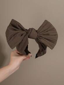 1pc Fashionable Vintage Bow Knot Wide Headband Soft Crinkle Fabric Hair Retro Style Suitable Party Daily Hair Accessory - Multicolor - View 8