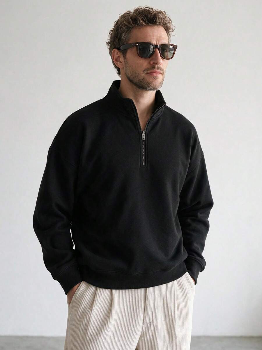 Men's Stand Collar Zip-Up Casual Versatile Daily Wear Long Sleeve Sweatshirt