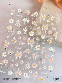 1pc Fresh Floral Face Decoration Sticker, Pale Pink & White 3D Small Flower & Leaf English Element, Self-Adhesive Glue-Free Face Makeup Sticker, Spring Party Photography Stage Makeup Atmosphere Face Embellishment Decoration Sticker - Multicolor - View 6