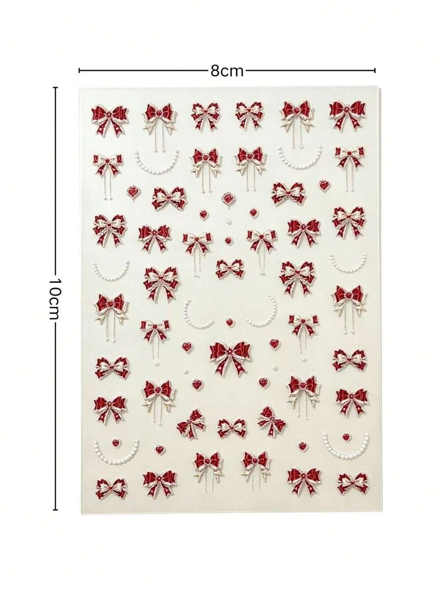 1pc/1set French Luxury Aesthetic Stickers, Vintage Red Bow & Pearl Decor Design, Suitable For Laptop, Planner, Sticker Book, Water Bottle, Camera, Phone Case, Earphone Decoration Accessories