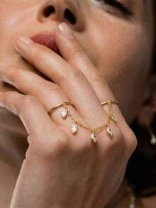 1pc Creative Water Drop Zirconia Tassel Finger Ring, Adjustable Design, Suitable For Women's Evening Party, Formal Occasions Accessory - Style 1 - View 2