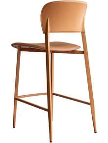 Banco de Barra Tapizado en Vinipiel Color Naranja con Respaldo 49x39x97 cm| Taburete Alto Moderno con Reposapiés| Asiento y Respaldo Curvos Acolchados| Patas de Metal Naranja Resistentes| para Bar Cocina Isla y Desayunador| Fácil de Limpiar - Naranja - Ver 7
